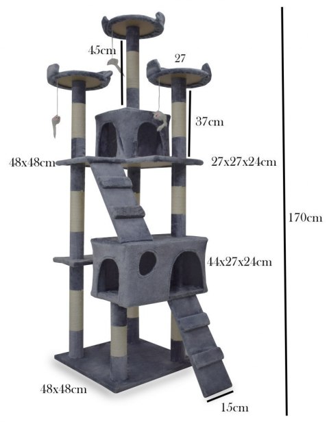 Drapak dla kota 170 cm jasno szary domek legowisko sizal zabawki stabilny Drapak dla kota 170 cm jasno szary domek legowisko sizal zabawki stabilny
