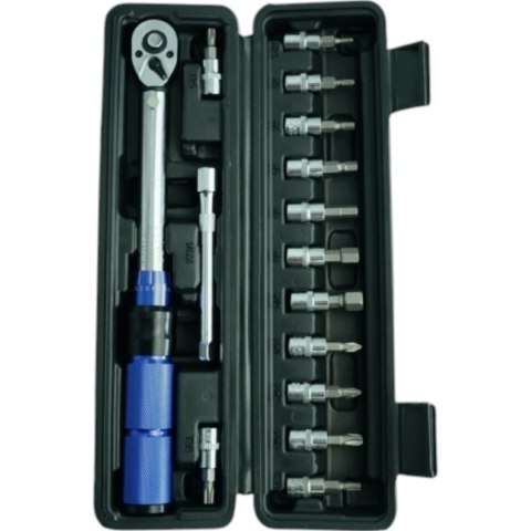 Klucz dynamometryczny rowerowy 2-24 Nm 1/4" zestaw nasadek 15 elementów Klucz dynamometryczny rowerowy 2-24 Nm 1/4" zestaw nasadek 15 elementów