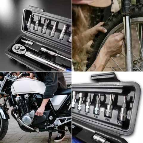 Klucz dynamometryczny rowerowy 2-24 Nm 1/4" zestaw nasadek 15 elementów Klucz dynamometryczny rowerowy 2-24 Nm 1/4" zestaw nasadek 15 elementów