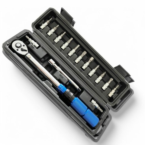 Klucz dynamometryczny rowerowy 2-24 Nm 1/4" zestaw nasadek 15 elementów Klucz dynamometryczny rowerowy 2-24 Nm 1/4" zestaw nasadek 15 elementów