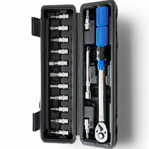 Klucz dynamometryczny rowerowy 2-24 Nm 1/4" zestaw nasadek 15 elementów Klucz dynamometryczny rowerowy 2-24 Nm 1/4" zestaw nasadek 15 elementów