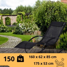 Leżak Bujany OGRODOWY 175cm 150kg Nowoczesny Fotel Leżanka Czarny Zestaw x2