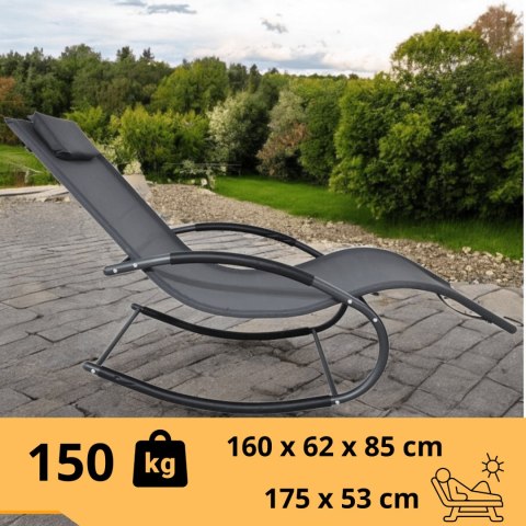 Leżak ogrodowy 160x62 cm textilene stalowy odporny UV 150 kg Szary Leżak ogrodowy 160x62 cm textilene stalowy odporny UV 150 kg Szary