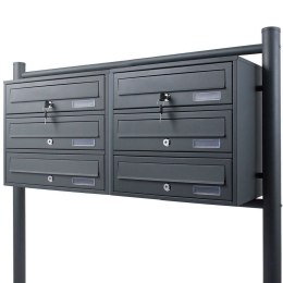 Skrzynka lokatorska 6 komór 2x3 stal nierdzewna stojąca grafit zewnętrzna