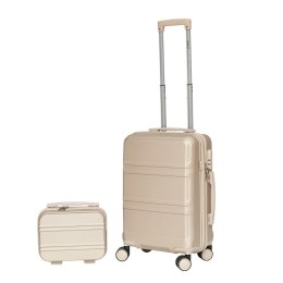 Walizka kabinowa champagne + kuferek ABS zestaw podróżny lekki 56cm