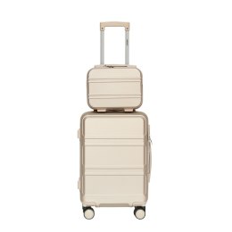 Walizka kabinowa champagne + kuferek ABS zestaw podróżny lekki 56cm