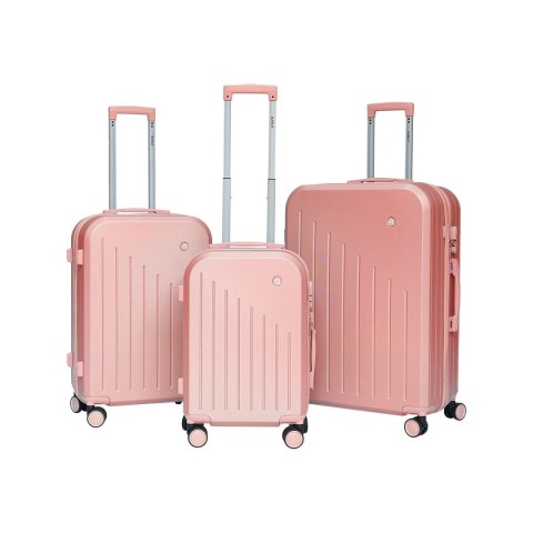 Zestaw 3 walizek podróżnych różowe ABS M L XL lekki komplet podróżny BARUT Zestaw 3 walizek podróżnych różowe ABS M L XL lekki komplet podróżny BARUT