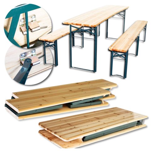 Zestaw ogrodowy drewniany skladany stol 2 ławki 220 cm Komplet Piwny Barowy Zestaw ogrodowy drewniany skladany stol 2 ławki 220 cm Komplet Piwny Barowy