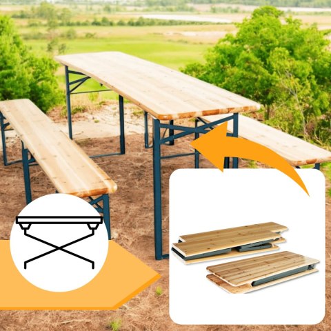 Zestaw ogrodowy drewniany skladany stol 2 ławki 220 cm Komplet Piwny Barowy Zestaw ogrodowy drewniany skladany stol 2 ławki 220 cm Komplet Piwny Barowy