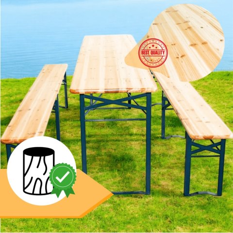 Zestaw ogrodowy drewniany skladany stol 2 ławki 220 cm Komplet Piwny Barowy Zestaw ogrodowy drewniany skladany stol 2 ławki 220 cm Komplet Piwny Barowy