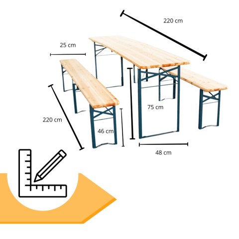 Zestaw ogrodowy drewniany skladany stol 2 ławki 220 cm Komplet Piwny Barowy Zestaw ogrodowy drewniany skladany stol 2 ławki 220 cm Komplet Piwny Barowy